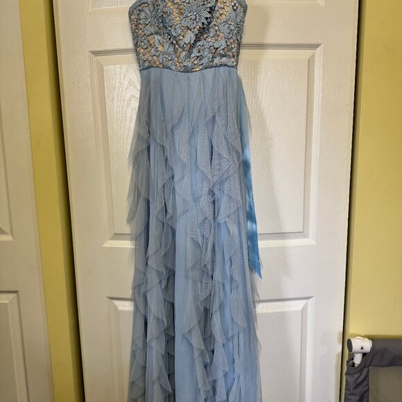 Light Blue Ruffle Floor Length Prom Dress - Juniors Size 3 - Picture 2 of 5